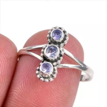 Ювелирное кольцо из стерлингового серебра 925 пробы с натуральным танзанитом, размер 8 i7d42