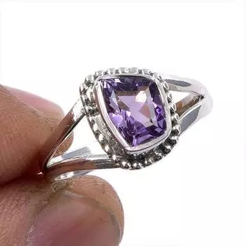 Ювелирное кольцо из стерлингового серебра 925 пробы с натуральным розовым аметистом S.6.5 W5n19