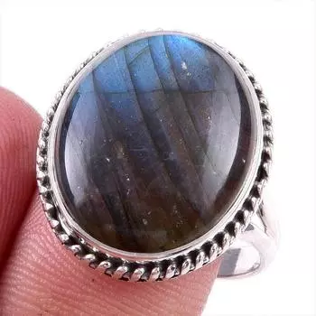 Ювелирное кольцо из стерлингового серебра 925 пробы с натуральным лабрадоритом, размер 9 H5m06