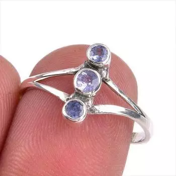 Ювелирное кольцо из стерлингового серебра 925 пробы с натуральным танзанитом, размер 8 R4L70