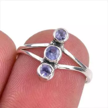 Ювелирное кольцо из стерлингового серебра 925 пробы с натуральным танзанитом, размер 6 d7m37