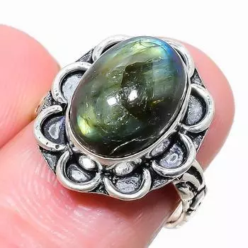 Ювелирное кольцо из стерлингового серебра 925 пробы с лабрадоритом, размер 7,5 v2c57 7.5 чёрный
