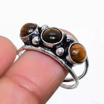 Ювелирное кольцо из стерлингового серебра 925 пробы с натуральным тигровым глазом ручной работы, размер 9 z4A29