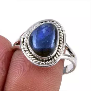 Ювелирное кольцо из стерлингового серебра 925 пробы с натуральным лабрадоритом S.8.5 J6E39