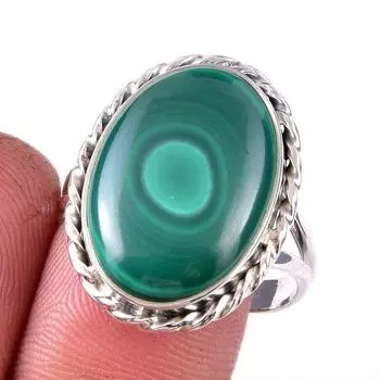 Ювелирное кольцо из стерлингового серебра 925 пробы с натуральным малахитом, размер 9,5 Y9K05