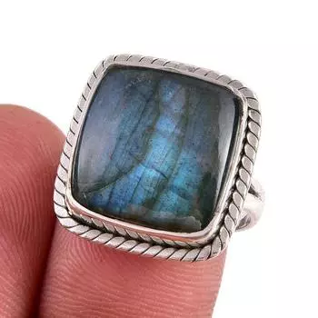 Ювелирное кольцо из стерлингового серебра 925 пробы с натуральным лабрадоритом, размер 8 h1c94