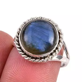 Ювелирное кольцо из стерлингового серебра 925 пробы с натуральным лабрадоритом, размер 7 b8U89
