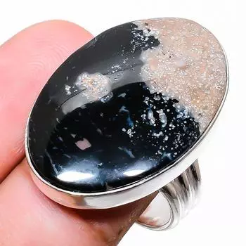 Ювелирное кольцо из стерлингового серебра 925 пробы с медовым дендритным камнем, размер 8 Q8H91 8 мёд