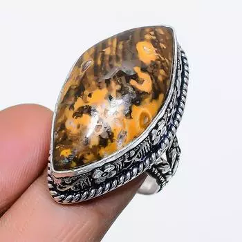 Ювелирное кольцо из стерлингового серебра 925 пробы с натуральным камнем океанской яшмы, размер 7 g6r24