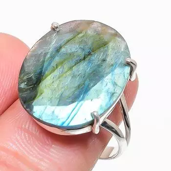 Ювелирное кольцо из стерлингового серебра 925 пробы с натуральным лабрадоритом, размер 8 a0M82