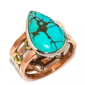 Ювелирное кольцо из стерлингового серебра 925 пробы с натуральной тибетской бирюзой, двухцветное S.8.5 y6g37