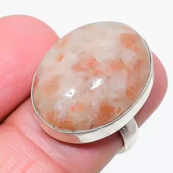 Ювелирное кольцо из стерлингового серебра 925 пробы с солнечным камнем, размер 7,5 M7w65 7.5 красный