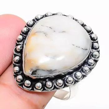 Ювелирное кольцо из стерлингового серебра 925 пробы с дендритом и опалом, размер 9,5 r3K48 9.5 белый