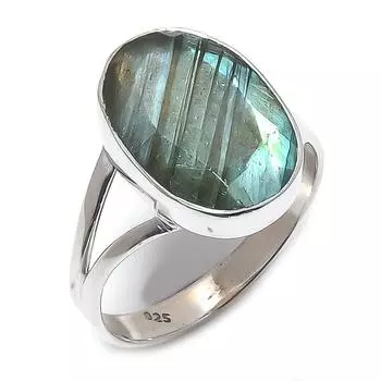 Ювелирное кольцо из стерлингового серебра 925 пробы с натуральным лабрадоритом, размер 9 n8L96