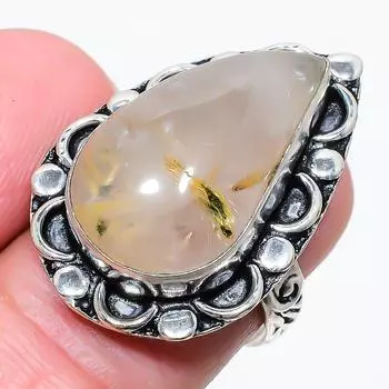 Ювелирное кольцо из стерлингового серебра 925 пробы с золотым рутилом, размер 7,5 w1Z16 7.5 золотистый