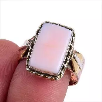 Ювелирное кольцо из стерлингового серебра 925 пробы с натуральным розовым опалом, двухцветное ювелирное кольцо, размер 8 E3Q44