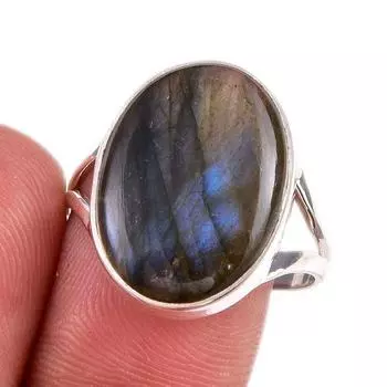 Ювелирное кольцо из стерлингового серебра 925 пробы с натуральным лабрадоритом, размер 9 c6D02