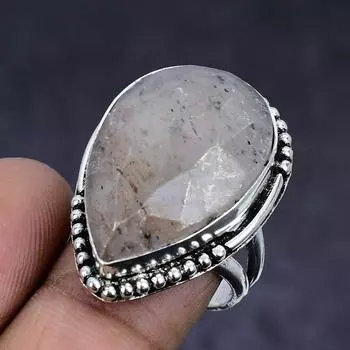 Ювелирное кольцо из стерлингового серебра 925 пробы с натуральным золотым рутилом, размер 7 m1v10