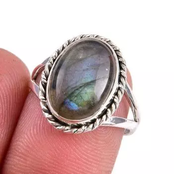 Ювелирное кольцо из стерлингового серебра 925 пробы с натуральным лабрадоритом, размер 7 v4T91
