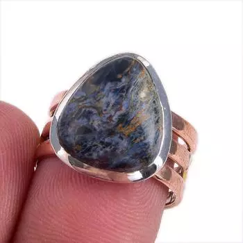 Ювелирное кольцо из стерлингового серебра 925 пробы с натуральным драгоценным камнем питерсит двухцветное S.5.5 D3j19