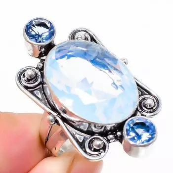 Ювелирное кольцо из стерлингового серебра 925 пробы с молочным опалом и голубым топазом, размер 9 Q3K63 9 белый