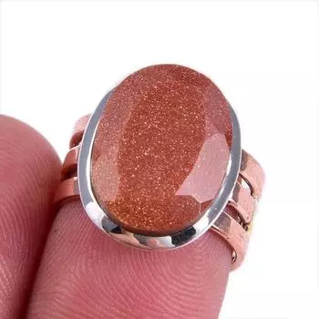 Ювелирное кольцо из стерлингового серебра 925 пробы с натуральным солнечным камнем, двухцветное ювелирное кольцо, размер 6 v6O37