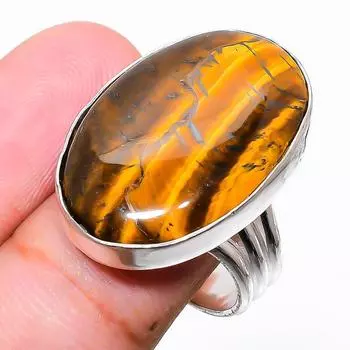 Ювелирное кольцо из стерлингового серебра 925 пробы с драгоценным камнем «Тигровый глаз», размер 7,5 I5b89 7.5 жёлтый