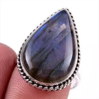 Ювелирное кольцо из стерлингового серебра 925 пробы с натуральным лабрадоритом, размер 7 q4f33