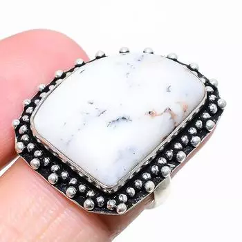 Ювелирное кольцо из стерлингового серебра 925 пробы с дендритом опалом, размер 8 G1O73 8 белый