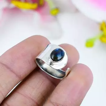 Ювелирное кольцо из стерлингового серебра 925 пробы с натуральным лабрадоритом, размер 11 O4k18