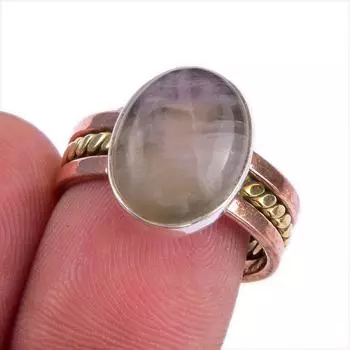 Ювелирное кольцо из стерлингового серебра 925 пробы с натуральным флюоритом, двухцветное ювелирное кольцо S.7.5 t5w18