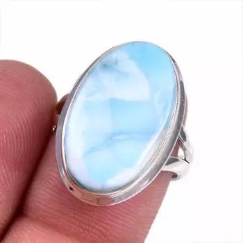 Ювелирное кольцо из стерлингового серебра 925 пробы с драгоценным камнем Natural Republic Ларимар, размер 6,5 Q5O19