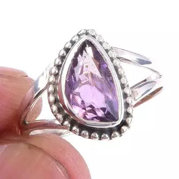 Ювелирное кольцо из стерлингового серебра 925 пробы с натуральным розовым аметистом S.6.5 n5R39