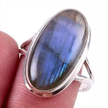 Ювелирное кольцо из стерлингового серебра 925 пробы с натуральным лабрадоритом, размер 9 p7D12