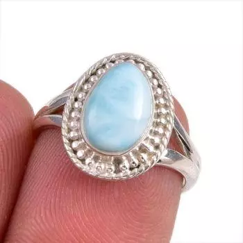 Ювелирное кольцо из стерлингового серебра 925 пробы с натуральным драгоценным камнем Republic Larimar, размер 5,5 k3G63