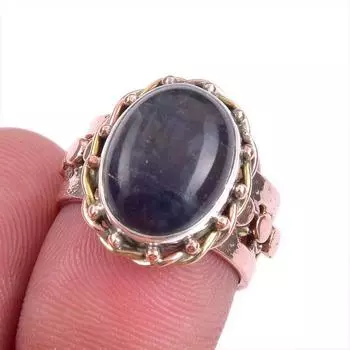 Ювелирное кольцо из стерлингового серебра 925 пробы с натуральным флюоритом, двухцветное ювелирное кольцо, размер 6 P4B09