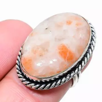 Ювелирное кольцо из стерлингового серебра 925 пробы с солнечным камнем, размер 6,5 D9Z87 6.5 красный