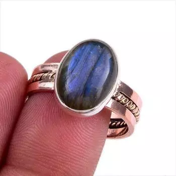 Ювелирное кольцо из стерлингового серебра 925 пробы с натуральным лабрадоритом, двухцветное ювелирное кольцо S.10 s1w27