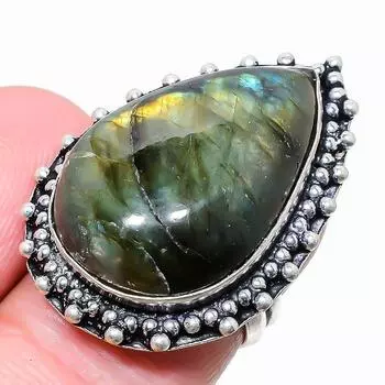 Ювелирное кольцо из стерлингового серебра 925 пробы с лабрадоритом, размер 6 p2i19 6 чёрный