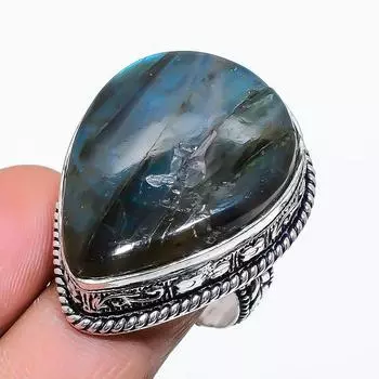 Ювелирное кольцо из стерлингового серебра 925 пробы с натуральным лабрадоритом, размер 9,5 r5M72