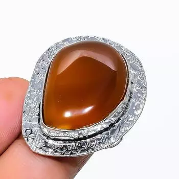 Ювелирное кольцо из стерлингового серебра 925 пробы с натуральным сердоликом, размер 7,5 W2c85