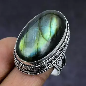 Ювелирное кольцо из стерлингового серебра 925 пробы с натуральным лабрадоритом, размер 7 b9p88