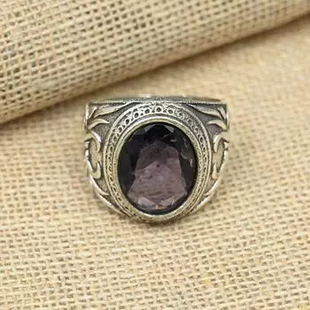 Ювелирное кольцо из стерлингового серебра 925 пробы с аметистом ручной работы, кольцо с фиолетовым драгоценным камнем, эффектное мужское кольцо с аметистом, подарки ручной работы US 4 фиолетовый