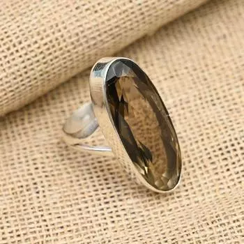 Ювелирное кольцо из стерлингового серебра 925 пробы с довольно дымчатым топазом ручной работы для подарка на Новый год 4 коричневый