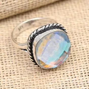 Ювелирное кольцо из стерлингового серебра 925 пробы с радужным мистическим топазом ручной работы на День Благодарения 4 белый