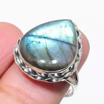 Ювелирное кольцо из твердого серебра 925 пробы с натуральным лабрадоритом ручной работы, размер 9 L3B68