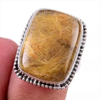 Ювелирное кольцо из твердого серебра 925 пробы с натуральным золотым рутилом ручной работы S.7 Y5L54