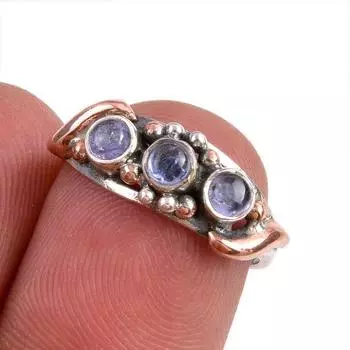 Ювелирное кольцо из твердого серебра 925 пробы с натуральным танзанитом, двухцветное ювелирное кольцо, размер 6 Q5Y01