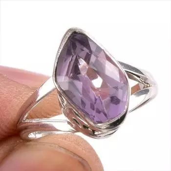 Ювелирное кольцо из твердого серебра 925 пробы с натуральным розовым аметистом ручной работы S.6 K4f12