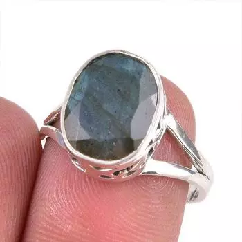 Ювелирное кольцо из твердого серебра 925 пробы с натуральным лабрадоритом ручной работы S.7.5 T5k21